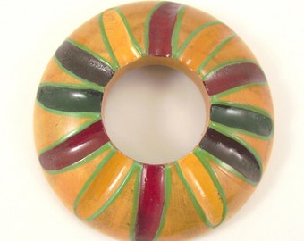 Large Wooden Yellow Focal Bead, Painted Pendant, Loose Pendant, Large Wooden Donut