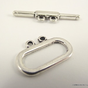 2 Decorative Oval 2-Strand Silver Pewter Toggle Clasp, Silver Toggle Clasp Finding, Necklace or Bracelet Silver Toggle Clasp End Closure