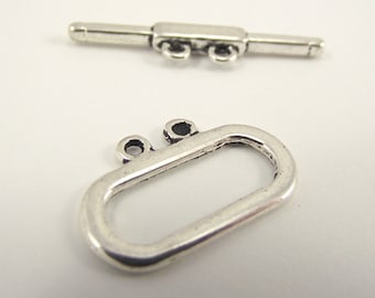 2 Decorative Oval 2-Strand Silver Pewter Toggle Clasp, Silver Toggle Clasp Finding, Necklace or Bracelet Silver Toggle Clasp End Closure