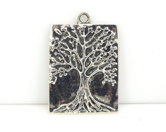 32mm Large Tree of Life Pewter Charm, Antiqued Silver Tree of Life Pendant, Large Silver Woodland Pendant, Nature Pendant