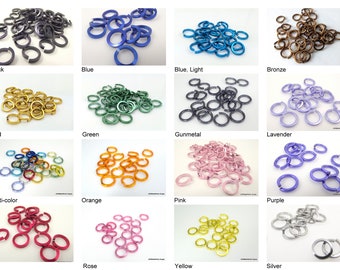 1/2 oz Anodized Aluminum Square Wire Open Jump Rings, Saw Cut 16 ga 5/16 Connectors Links