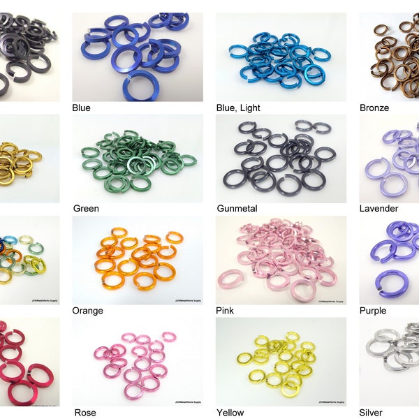 1/2 oz Anodized Aluminum Square Wire Open Jump Rings, Saw Cut 16 ga 5/16 Connectors Links
