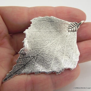 One 1 Large Pewter Leaf Skeleton Pendant, Large Leaf Charm, Antiqued Silver Leaf Focal, 73mm x 46mm Pendant image 1