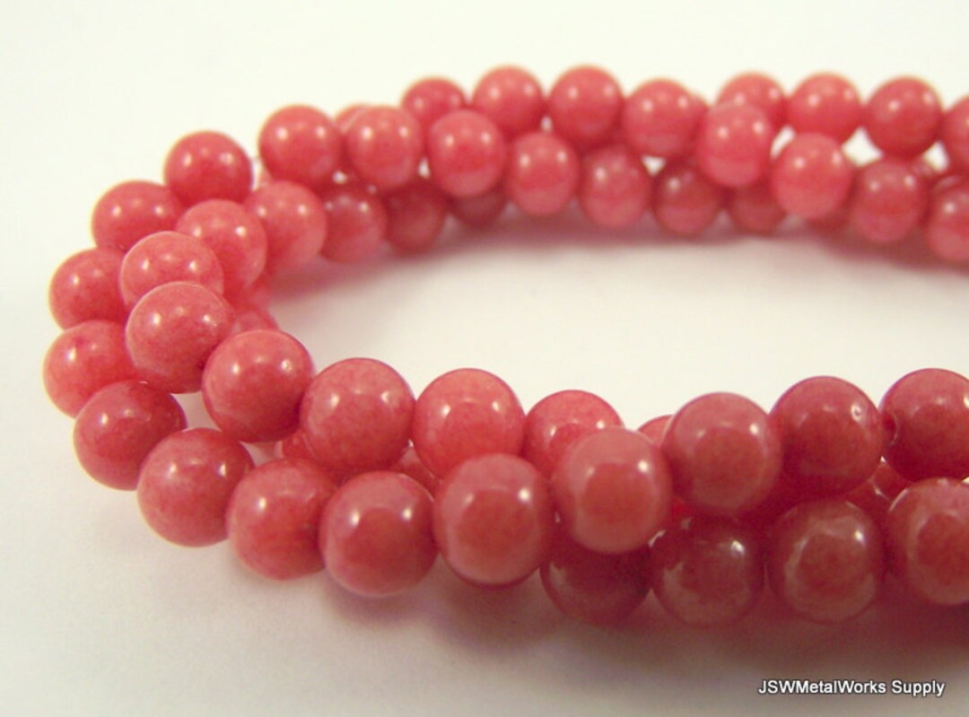 4mm Coral Mountain Jade Round Beads, Coral Colored Round Jade Beads 4