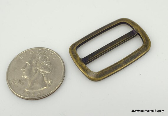 Vintage Handmade Artisan 76 Brass & Stone Small Delicate Belt Buckle/Scarf Slide 1970s Vintage Handmade Leather Belt – Embossed Tan, Stone  main image 3