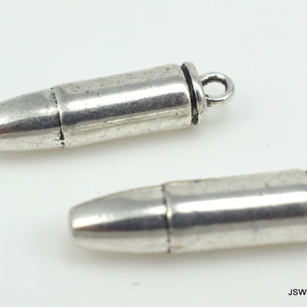 33mm Pewter Bullet Pendant, Large Antiqued Silver Bullet Charm, Silver Hunter Ammunition Focal, Hunter Gift