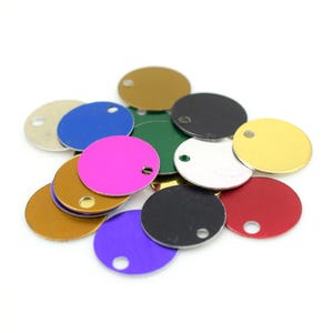 50 0.69 Inch Anodized Aluminum Tags, Economical Round Medium Gold Aluminum Stamping Engraving Etching Disc Blanks, PICK your COLORS