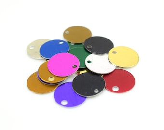 50 0.69 Inch Anodized Aluminum Tags, Economical Round Medium Gold Aluminum Stamping Engraving Etching Disc Blanks, PICK your COLORS
