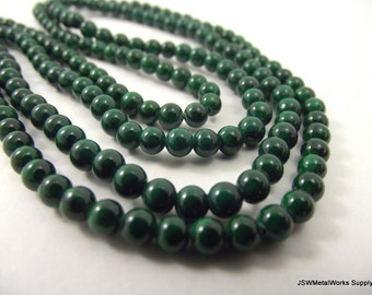 4mm Dark Green Imitation Malachite Round Beads, 16 Inch Strand Green Malachite Beads