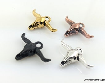 TierraCast Longhorn Steer Skull Charms, Antiqued Silver Copper or Black Southwestern Wild West Collection