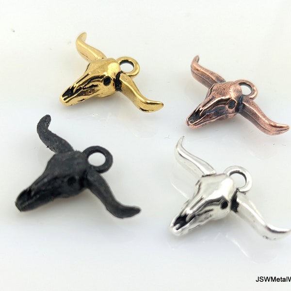 TierraCast Longhorn Steer Skull Charms, Antiqued Silver Copper or Black Southwestern Wild West Collection