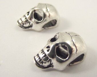 One (1) Large Pewter Skull Bead, Large Skull, Big Hole Bead, Antiqued Silver Skull Bead, Skeleton Bead, Halloween Dia De los Muertos Bead
