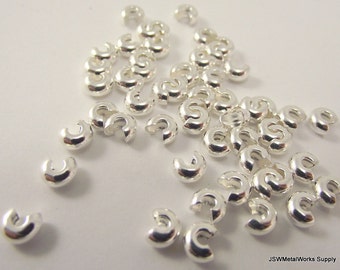 4 mm Silver Plated Crimp Covers, 4mm Silver End Beads Knot Covers