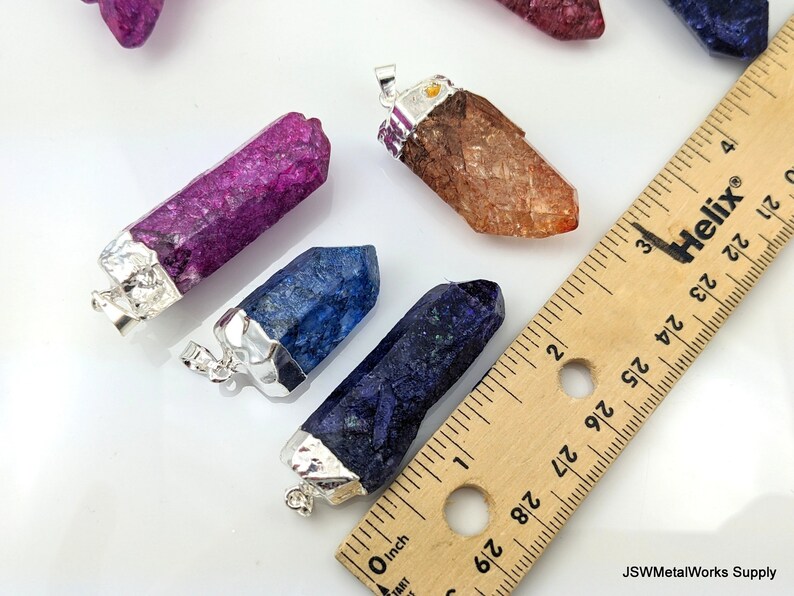 Colored Crystal Quartz Crackle Point Pendant with Silver Electroplated
