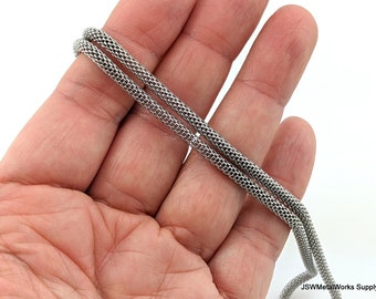 3.3mm Stainless Steel Mesh Chain Necklace for Jewelry Making, 18 Inch Finished Ready to Wear Mesh Chain