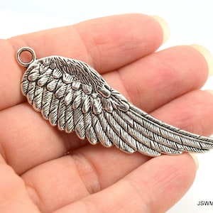 Large Pewter Wing Pendants, Antiqued Silver Steampunk Feather Guardian Angel Wing, Bird Charm Jewelry DIY Component