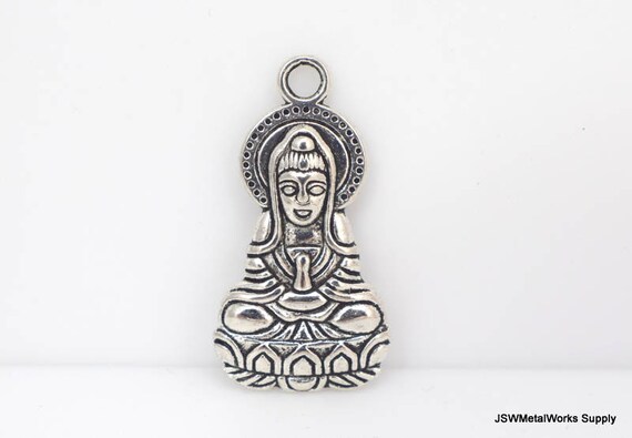 50pcs Charms Antiqued Brass Pewter 33x22mm Quan-Yin Coin Buddha Pendant