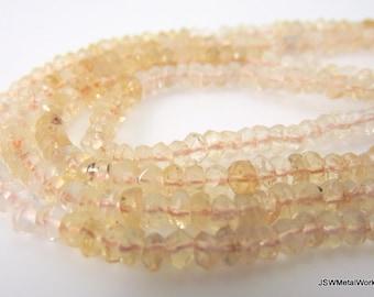 4mm - 5mm Citrine and Quartz Crystal Faceted Rondelle Bead Strand, Clear Yellow Bead 4 x 2 mm - 5 x 3 mm Whole Strand, Beading Jewelry DIY