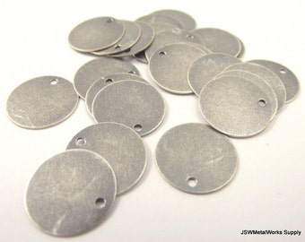 100 15mm Antiqued Silver Round Tag Charms, Blank Discs, Silver Stamping Etching Engraving Round Blanks Steel