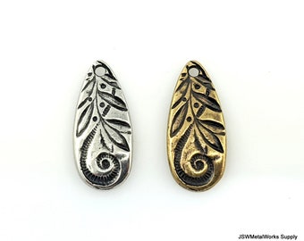 Jardin Teardrop Charm, TierraCast Antique Pewter or Oxidized Brass Plated Pewter Charm for Jewelry Making