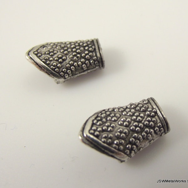 10 Decorative Large Abstract Pewter Beads, Dotted Antiqued Silver End Ccap Cones 15 mm x 10 mm