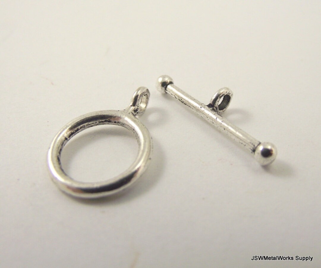 4 Pewter Antiqued Silver Toggle Clasps, Silver Toggle Clasp End Closure ...