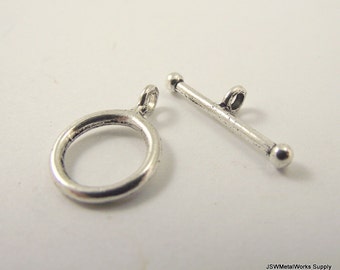 4 Pewter Antiqued Silver Toggle Clasps, Silver Toggle Clasp End Closure Components for Necklace or Bracelet
