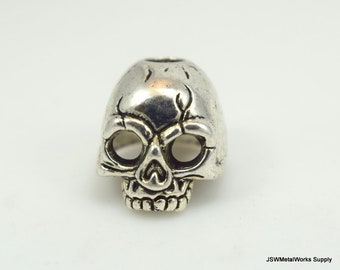 Large Hole Pewter Skull Beads, Antiqued Silver Skull Bead, Skeleton Head Bead, Dia de los Muertos, Biker Skull Bead, Halloween