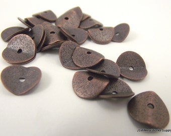 30 10mm Wavy Thin Antiqued Copper Heishi Rondelle Spacer Beads, Textured Copper Accent Wavy Rondelle, 10 mm x 2.5 mm