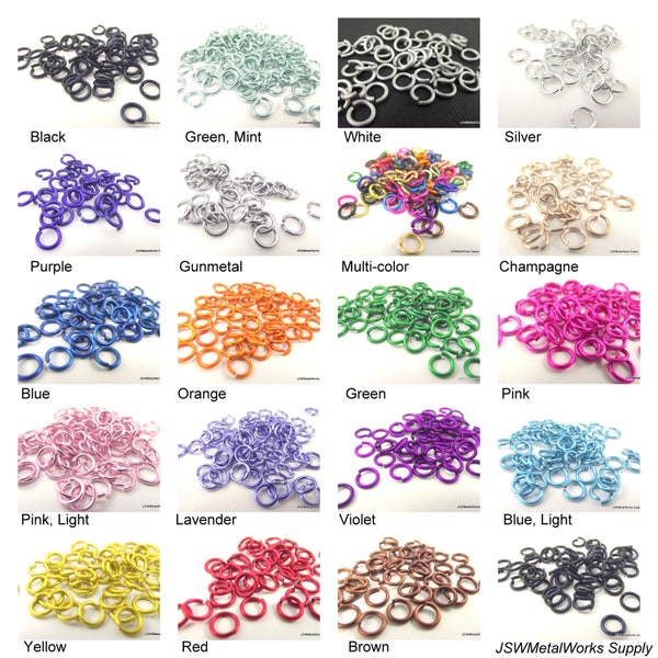 1/2 oz Anodized Aluminum Jump Rings, 18 ga 3/16 Jump Ring Connector Links, Metal Jumprings for Craft DIY