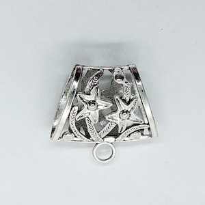 Large Scarf Slider Pewter Focal with Flowers, Antiqued Silver Large Hole Bead Focal, 37 x 40mm