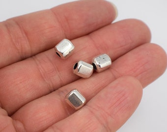 20 Square Pewter Beads, Antiqued Silver Rectangular Spacer Beads,  Accent Embellishment 7x6 mm Beads