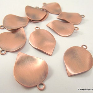 23mm Brushed Antiqued Copper Wavy Leaf Charms, Blank Discs, Bracelet Necklace or Earring Charm, Copper Tag Drop