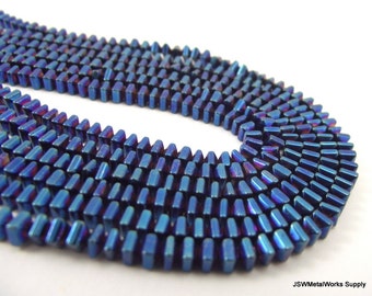 3mm Cobalt Blue Hematite Faceted Square Beads, 3 x 3 x 2 mm  Blue Hematite Square Bead 16 Inch Whole Strand, TRENDING