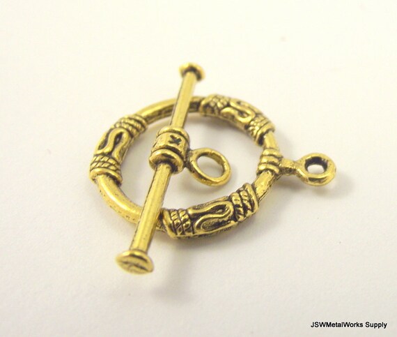 2 Pieces 22K Gold Plated Toggle Clasp Set – 11mm Extender Rings, Bali Beads Style For Bracelet Necklace