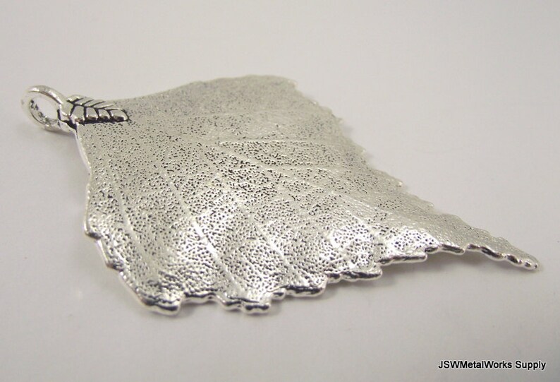 One 1 Large Pewter Leaf Skeleton Pendant, Large Leaf Charm, Antiqued Silver Leaf Focal, 73mm x 46mm Pendant image 2