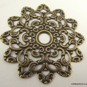 47mm Round Antiqued Gold Plated Filigree Flower Mandala Focal Stamping