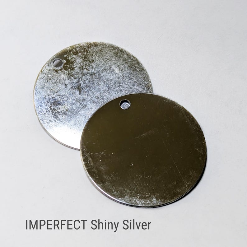 1.5 Inch Aluminum Circle Stamping Tags, 5 Economical 38mm Silver Extra Large Anodized Aluminum Blanks Discs for Engraving Etching PICK COLOR Silver, Shiny IMPERF