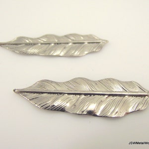 Long Gunmetal Leaf Pendant, Silver Pendant, Long Focal Leaf Dangle Charm, Earring Necklace Bracelet Component