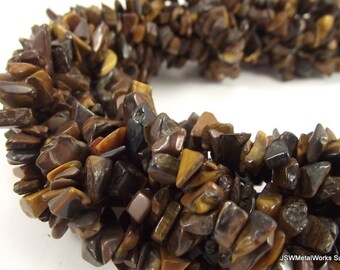 8mm - 9mm Tiger Eye Chip Beads, 8 mm - 9 mm Brown Chip Beads, 36 Inch Long Whole Strand