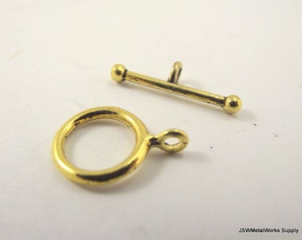 4 Smooth Golden Pewter Toggle Clasps, Gold Toggle Clasp Finding, Necklace or Bracelet Gold Toggle Clasp End Closure