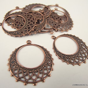 25mm Antiqued Copper Round Filigree Drop Charm, 10 Pieces Antique Copper Small Open Round Filigree Pendant
