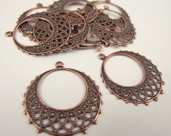 25mm Antiqued Copper Round Filigree Drop Charm, 10 Pieces Antique Copper Small Open Round Filigree Pendant