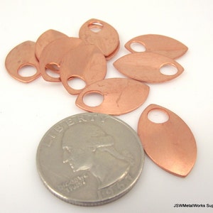 10 Small Raw Copper Scales, Copper Scalemail Charm Tag for Armor DIY or Stamping Etching or Engraving Blank image 2