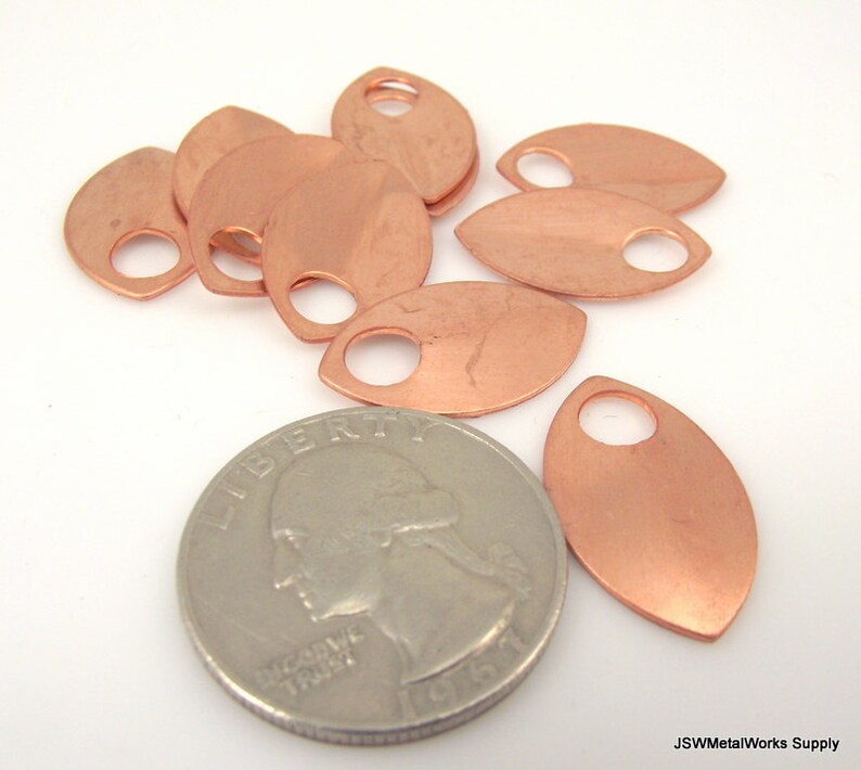 10 Small Raw Copper Scales, Copper Scalemail Charm Tag for Armor DIY or Stamping Etching or Engraving Blank image 2