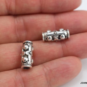 4 Decorative Large Pewter Tube Beads, Long Dotted Bead, Pewter Beads, Ornate Bead, Antique Silver Bead, 15 mm x 7 mm