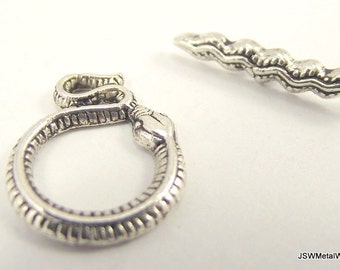 2 Decorative Antiqued Silver Ouroborus Snake Pewter Toggle Clasp, Reptile Pewter Toggle Clasp, Jewelry Closure