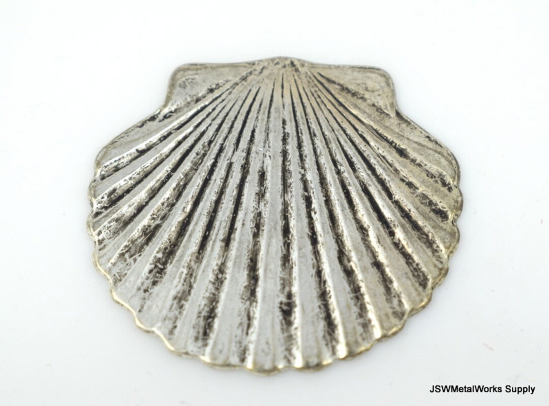 Large Fan Shell One (1) Vintage Large Antiqued Silver Shell Pendant, Large Fan Shell ...