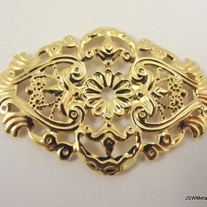 59mm Marquise Gold Plated Filigree Focal Pendant Component, Large Shiny Gold Filigree Stamping Connector