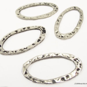 4 Large Pewter Hammered Oval Connectors, Textured Silver Oval Pendant Connectors 39mm x 20mm